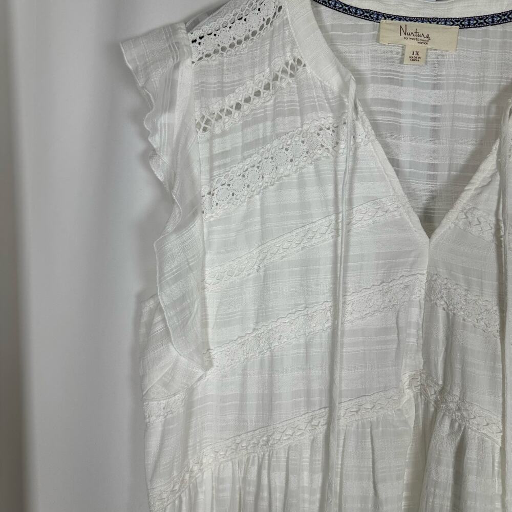 Nurture by Westbound White V-neck Tiered Maxi Dress Flutter Sleeves 1X‎ - Picture 3 of 9